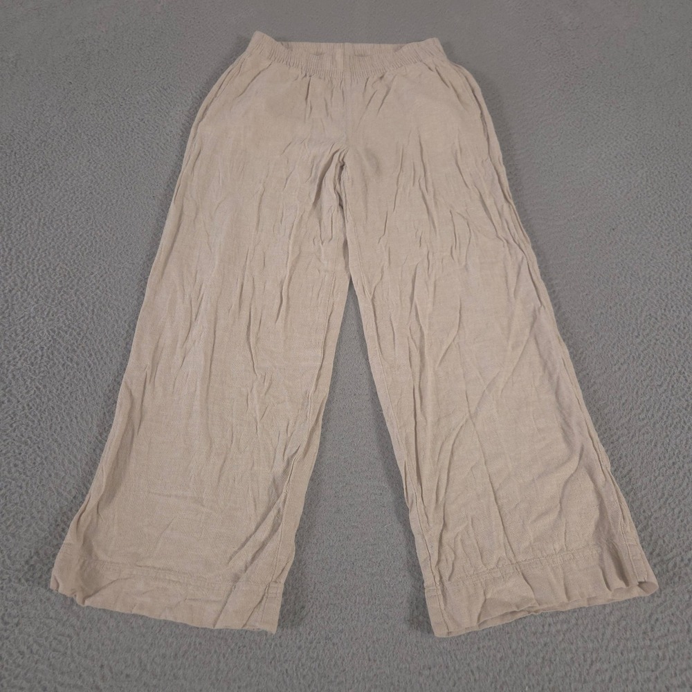 Old Navy Pants Womens Small Beige High-Waisted Linen-Blend Wide-Leg Pull-On